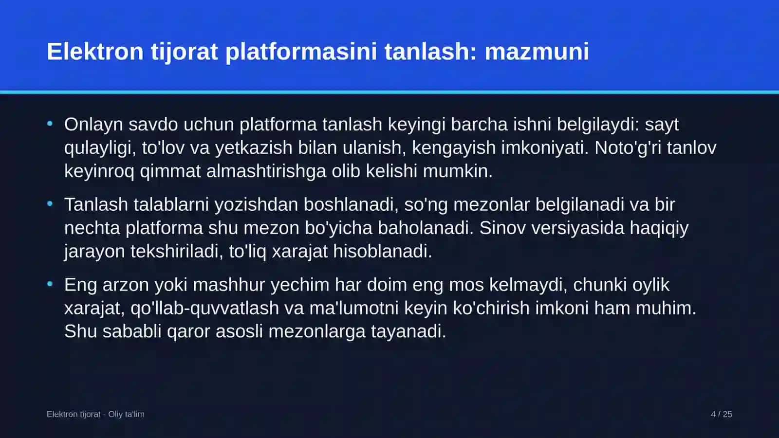 Yo'l qurilishida elektron tijorat platformasini tanlash 4