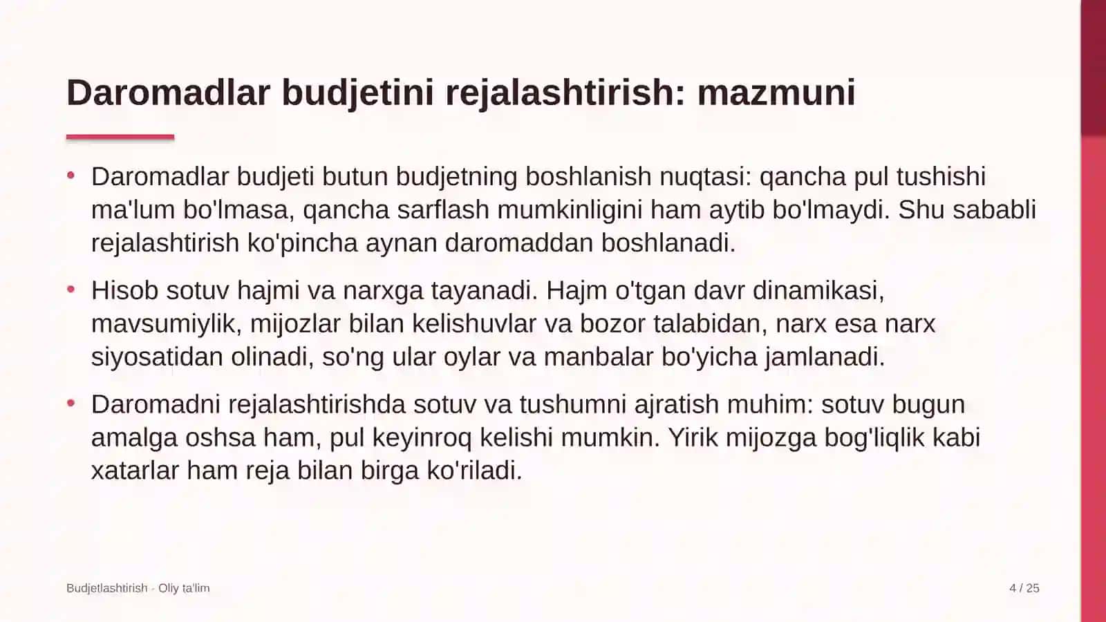Tog'-kon sanoatida daromadlar budjetini rejalashtirish 4