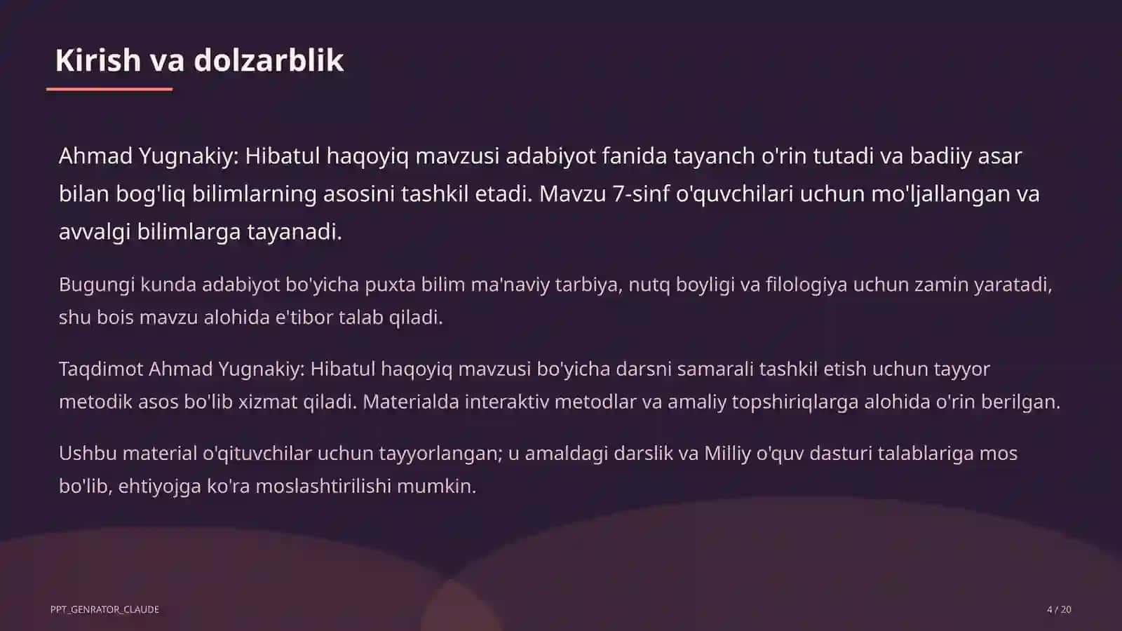 Ahmad Yugnakiy: Hibatul haqoyiq (7-sinf) 4