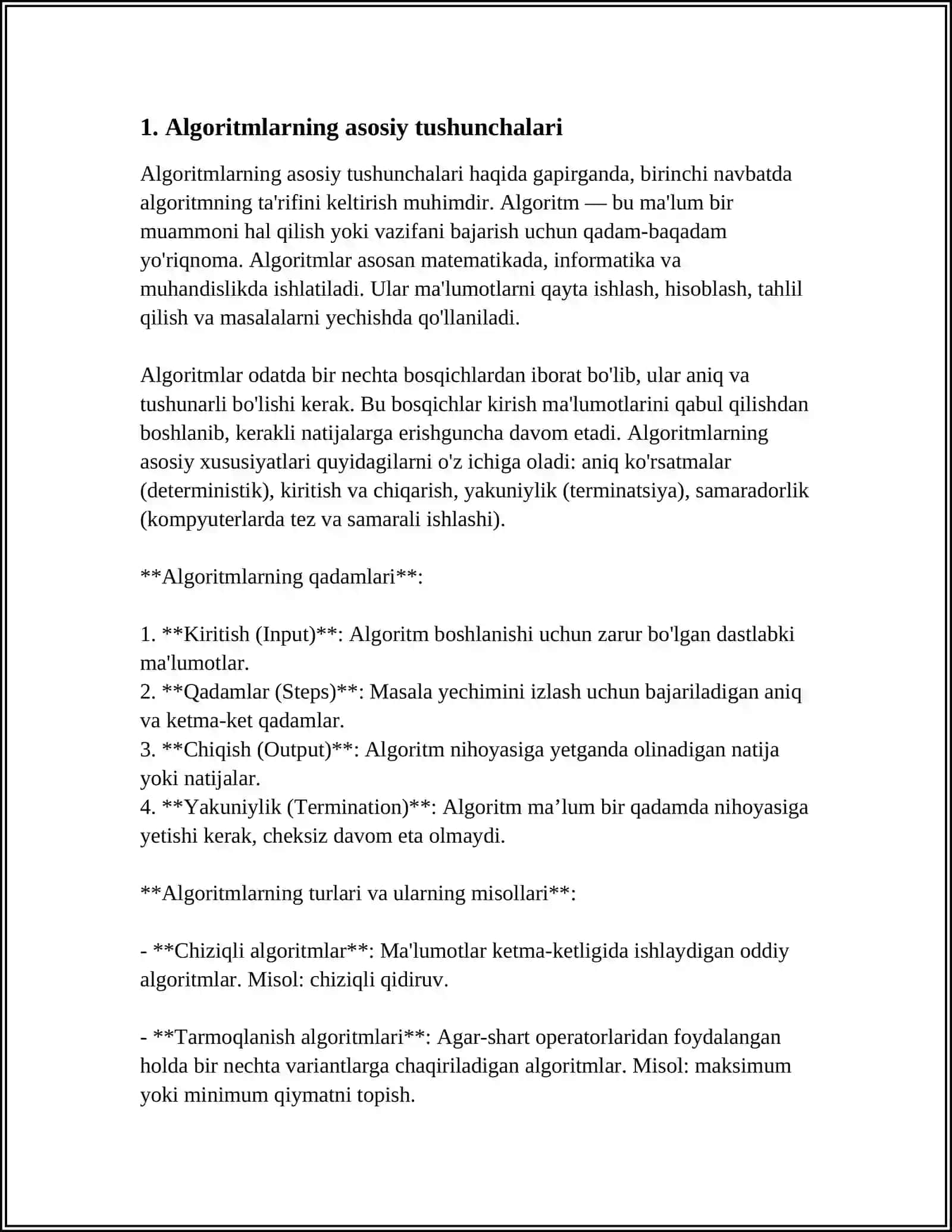 Algoritim va uning xususiyatlari 4