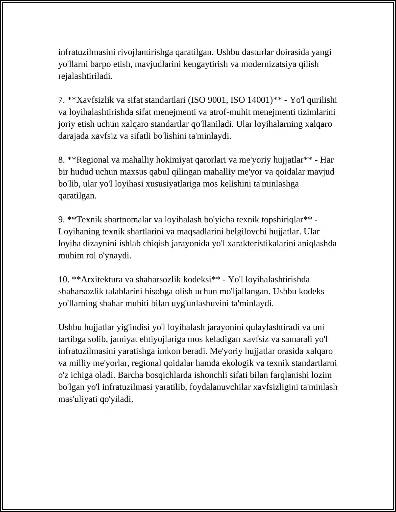 YOLLARNI LOYIHALASHGA OID MEYORIY HUJJATLARNI ORGANISH 4