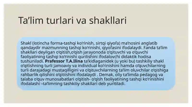 Pedagogik fanlar o’qitish shakllari 4