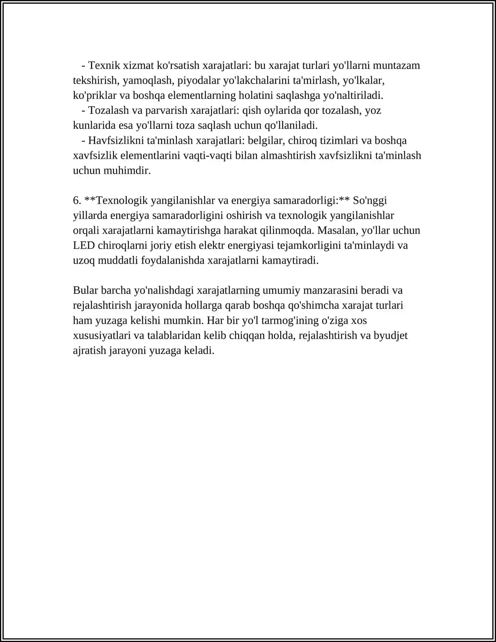 Yo'l xo'jaligida joriy va kapital xarajatlarni moliyalashtirish 4