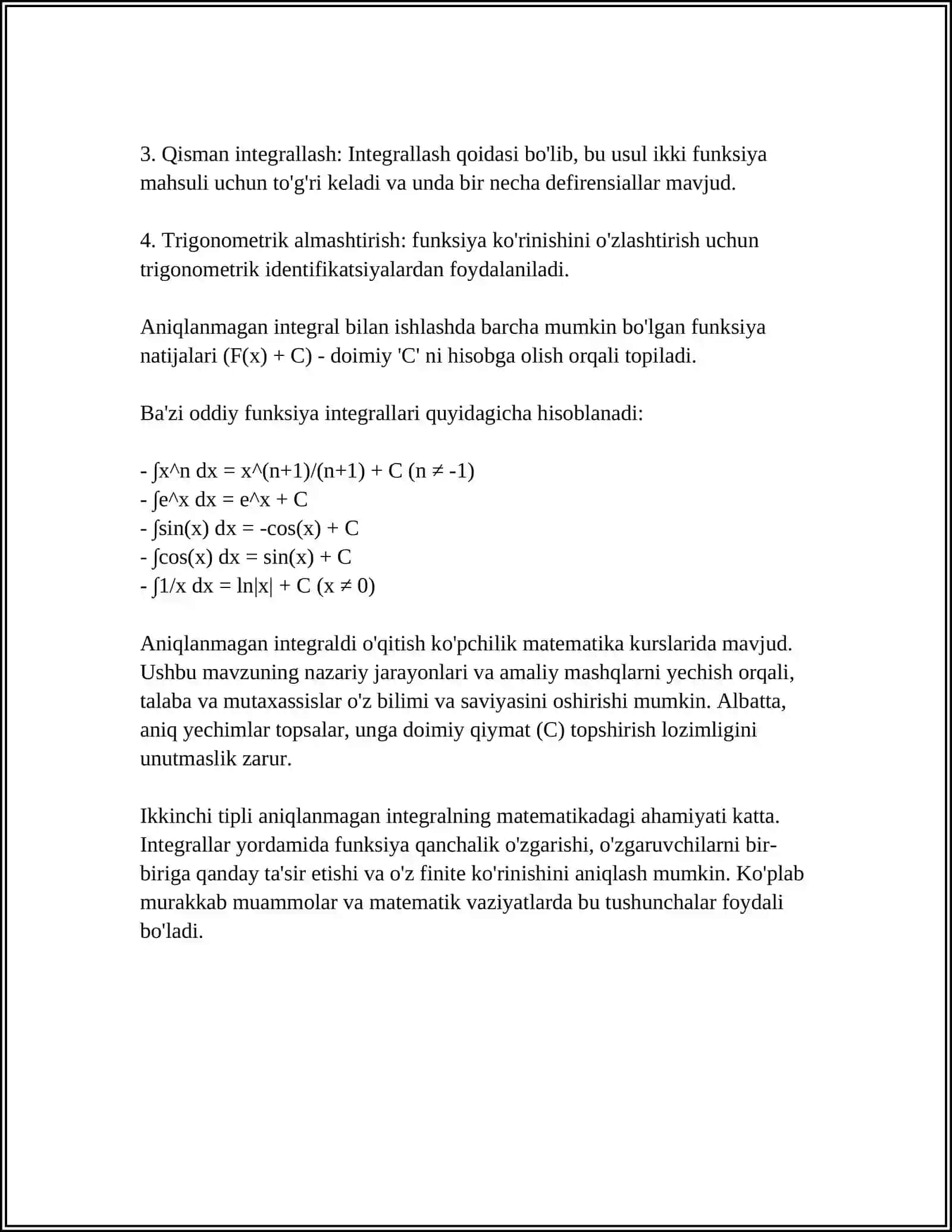 IKKINCHI TIPLI ANIQ INTEGRAL 4