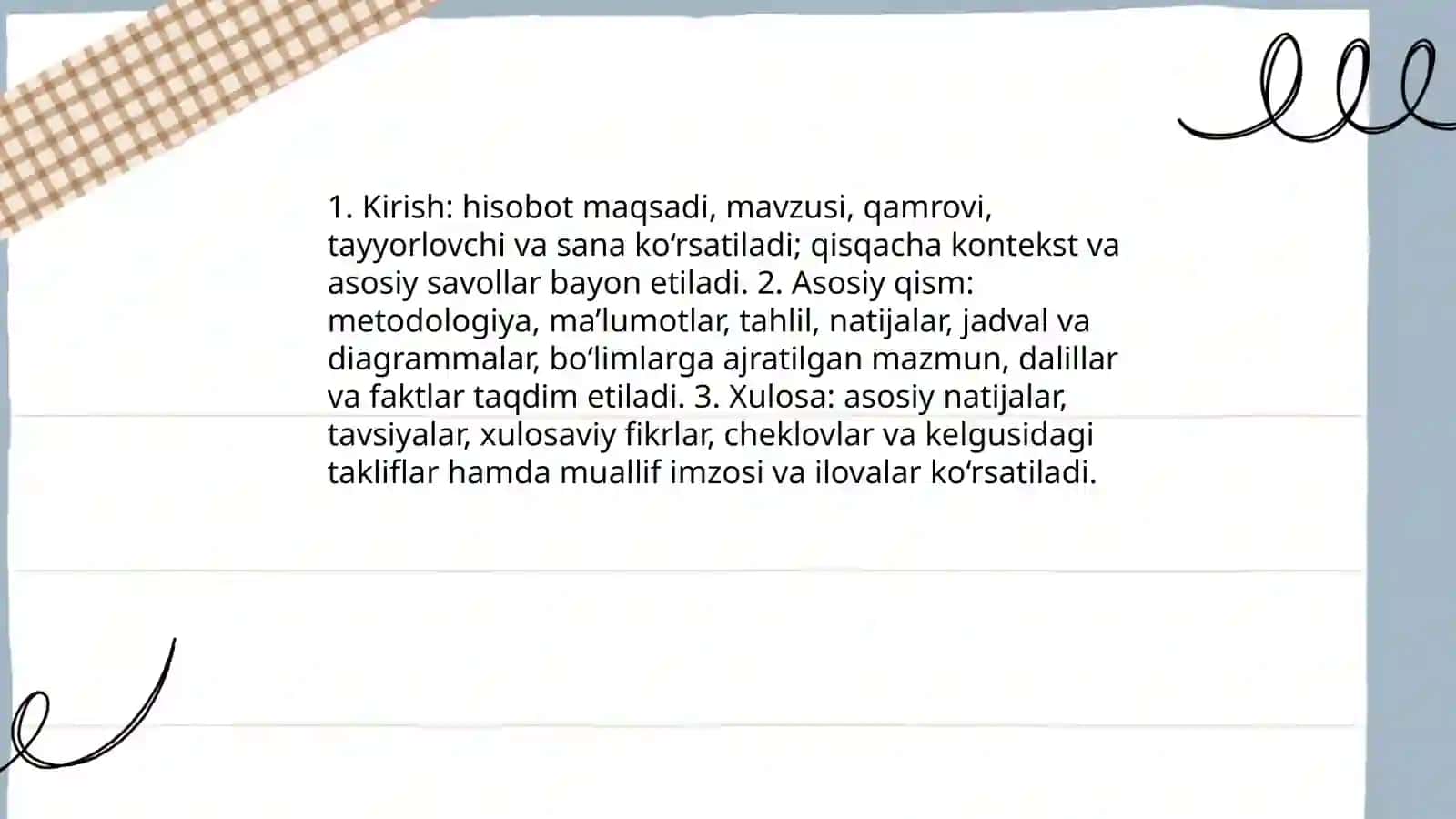 Hisobot, e'lonning yozilish tartibi 4