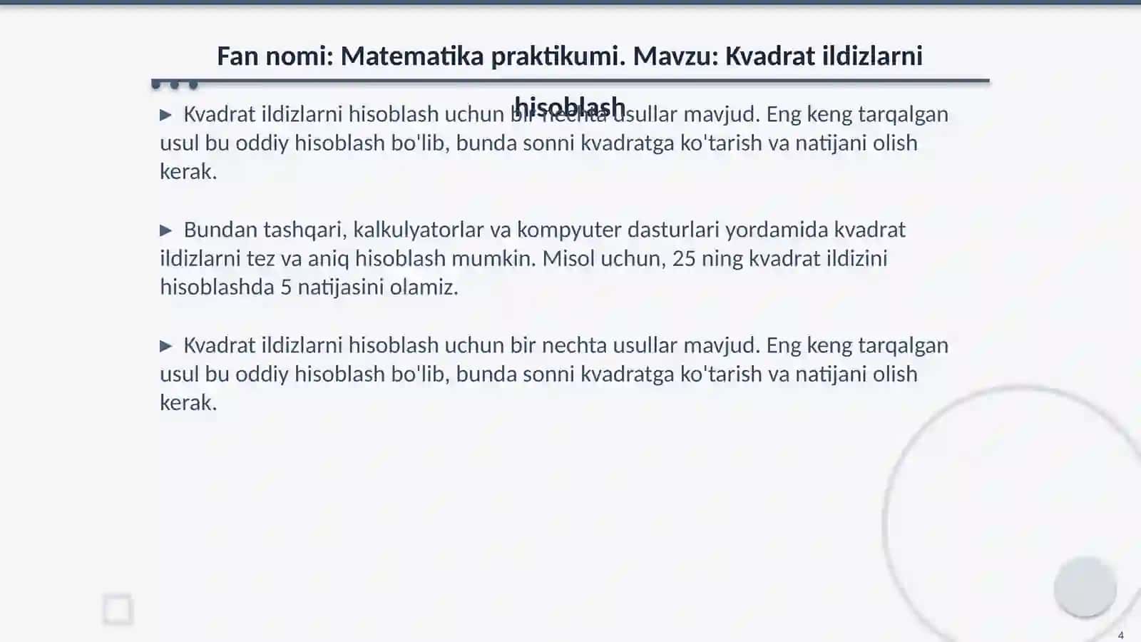 Kvadrat ildizlari 4
