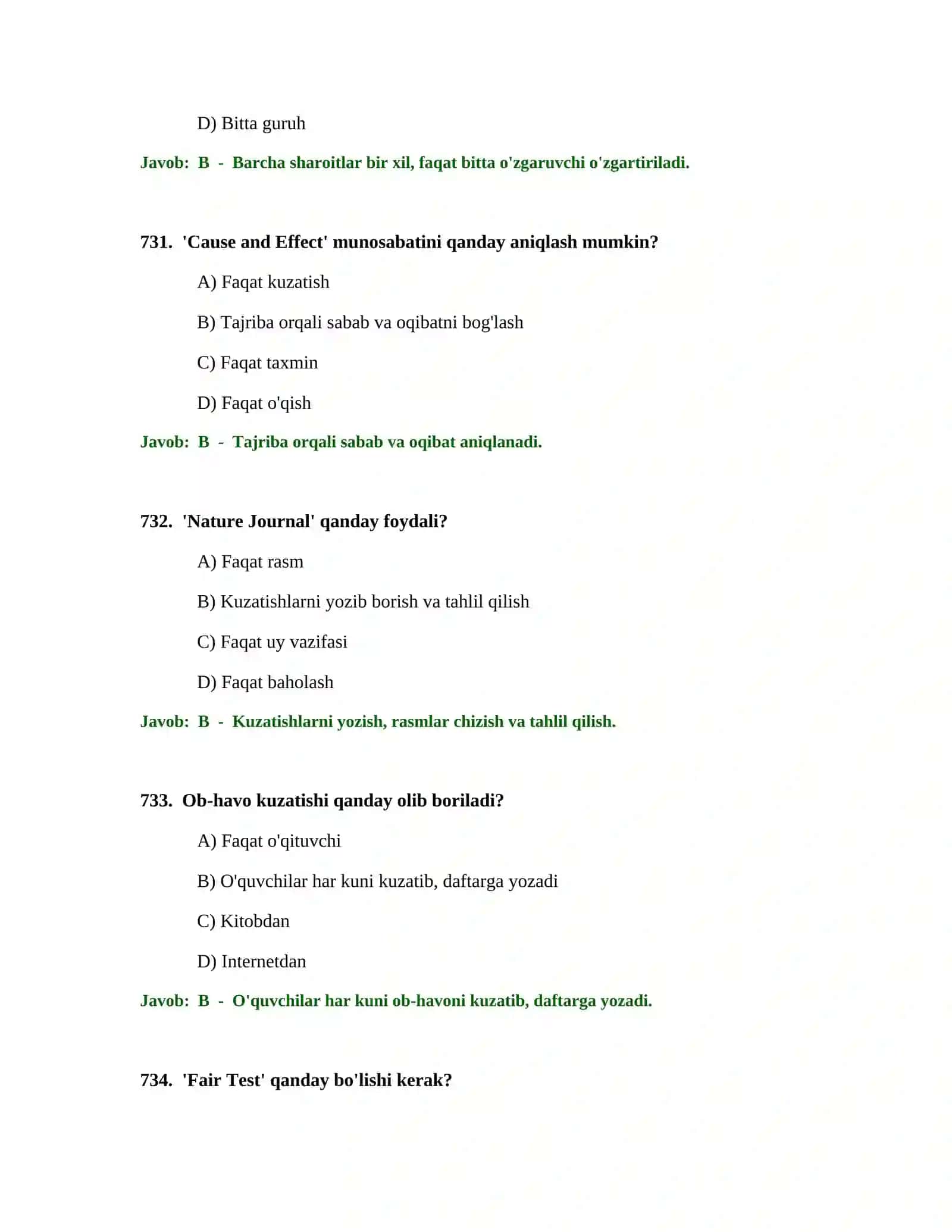 BOSHLANG'ICH TA'LIM O'QITUVCHISI TEST SINOVLARI 4