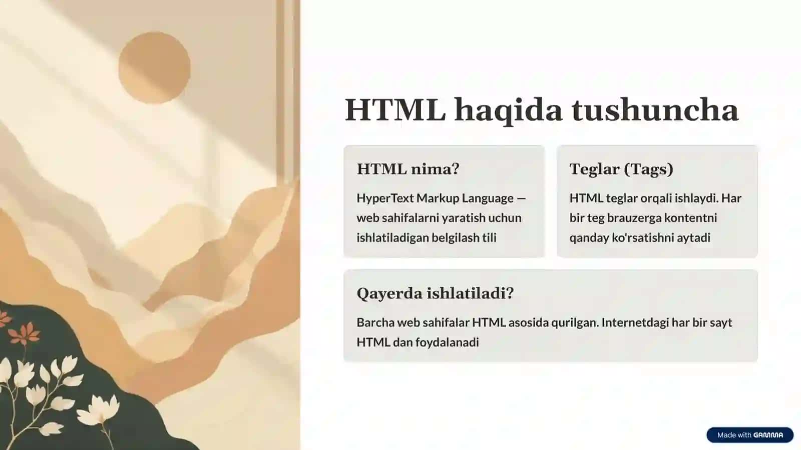 Ma'lumotlarni chiqarish. HTML elementlari 4