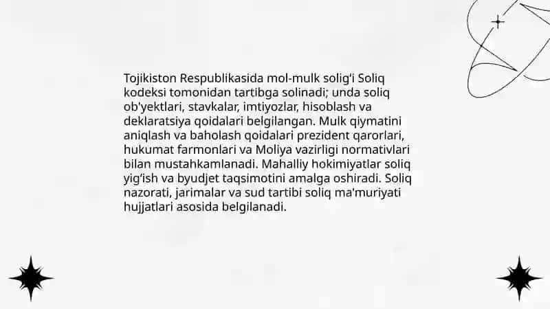 Tojikiston Respublikasining mol mulk soligʻi siyosati 4