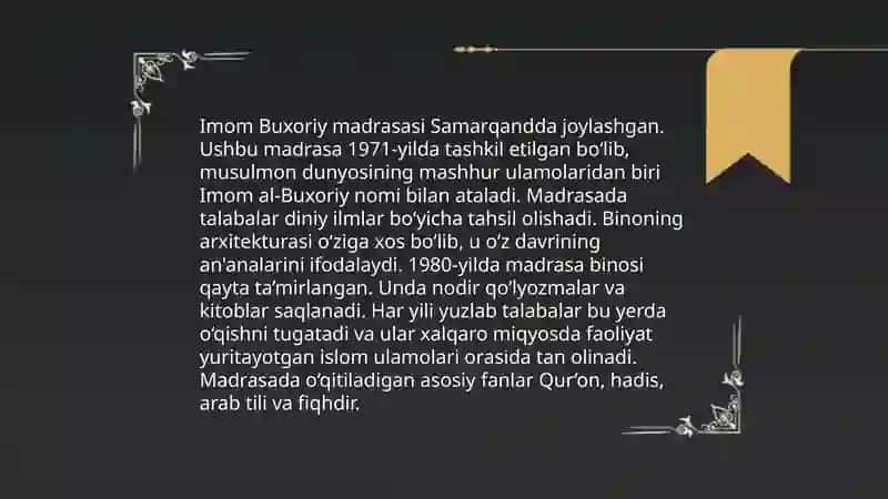 Imom buxoriy yodgorligi haqida 4