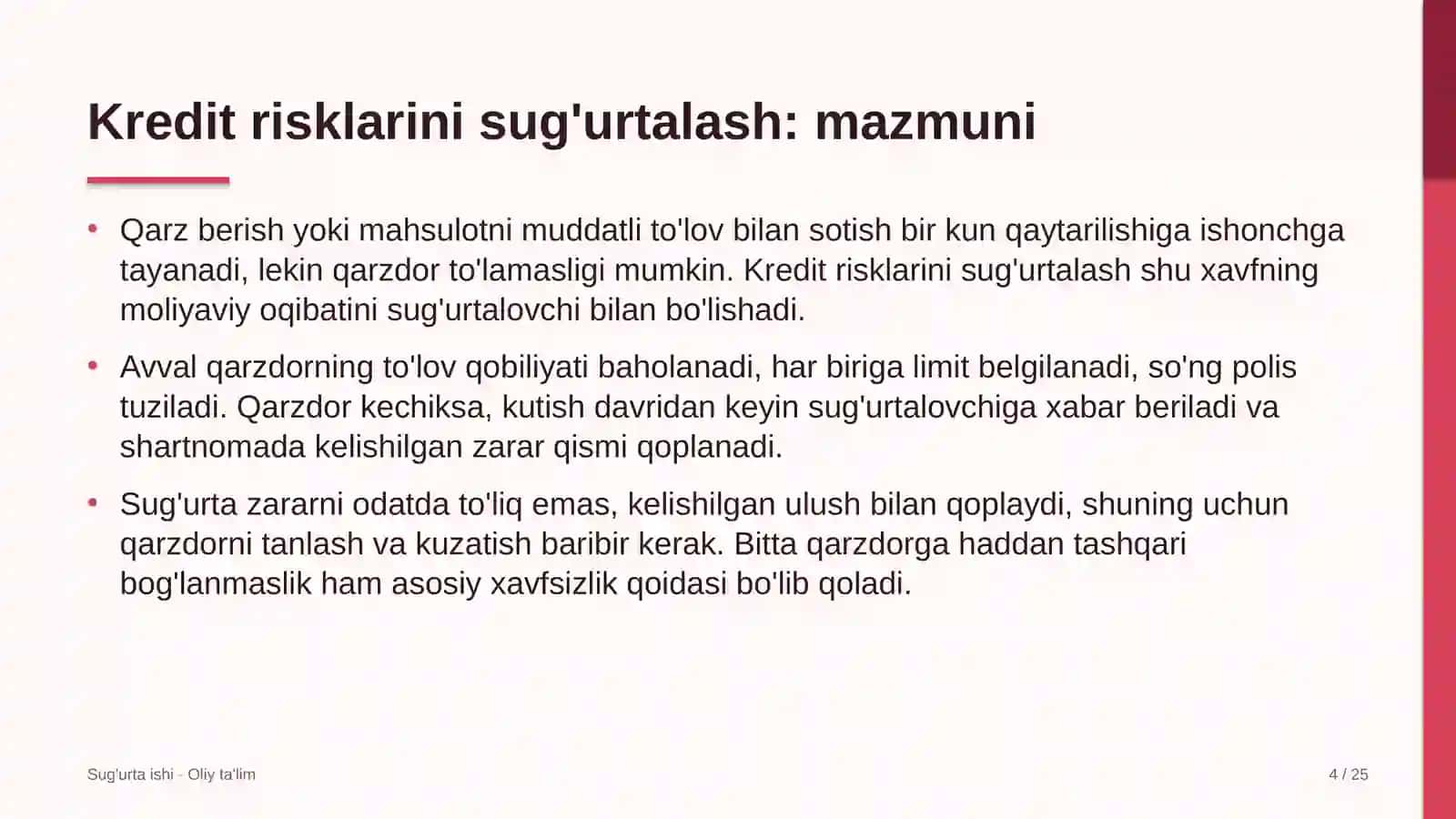 pochta aloqasida kredit risklarini sug'urtalash 7620 4