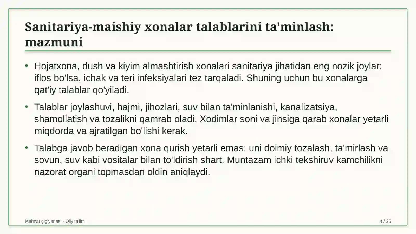 Bioenergetikada sanitariya-maishiy xonalar talablarini ta'minlash 4