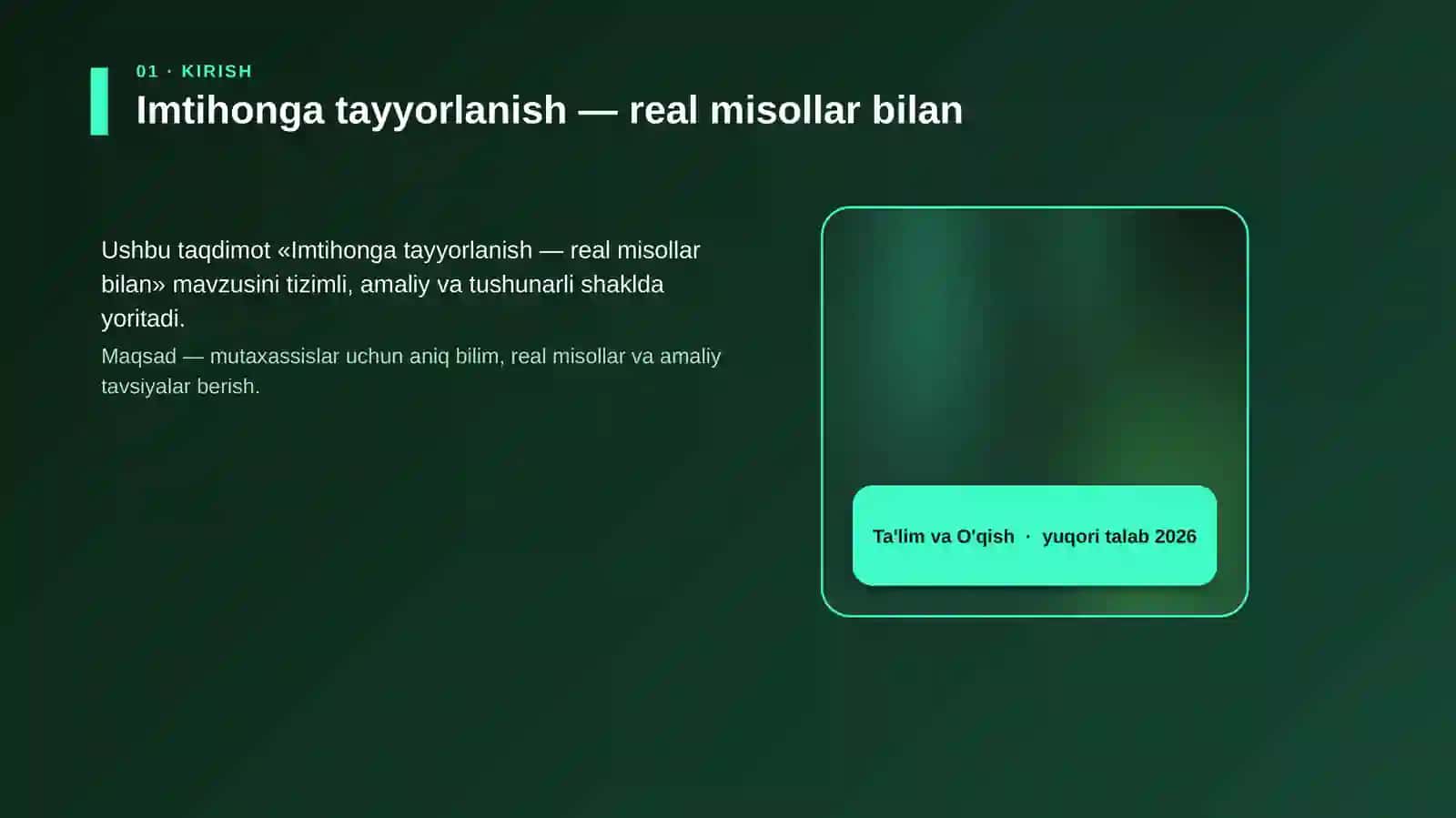 Imtihonga tayyorlanish — real misollar bilan 4