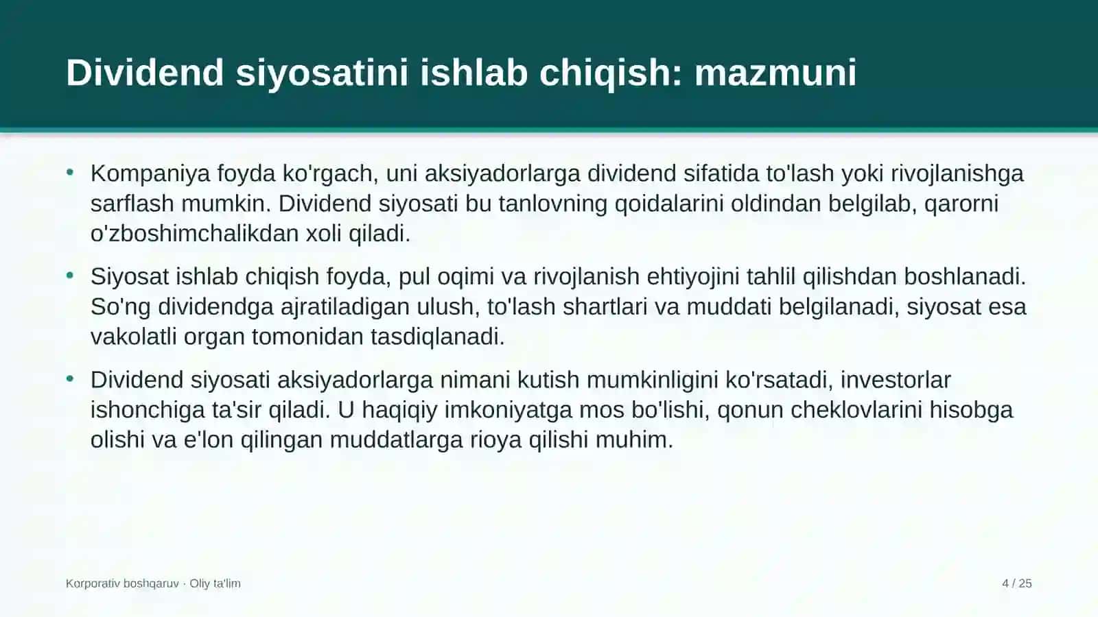 foto va video xizmatlarida dividend siyosatini ishlab chiqish 6634 4