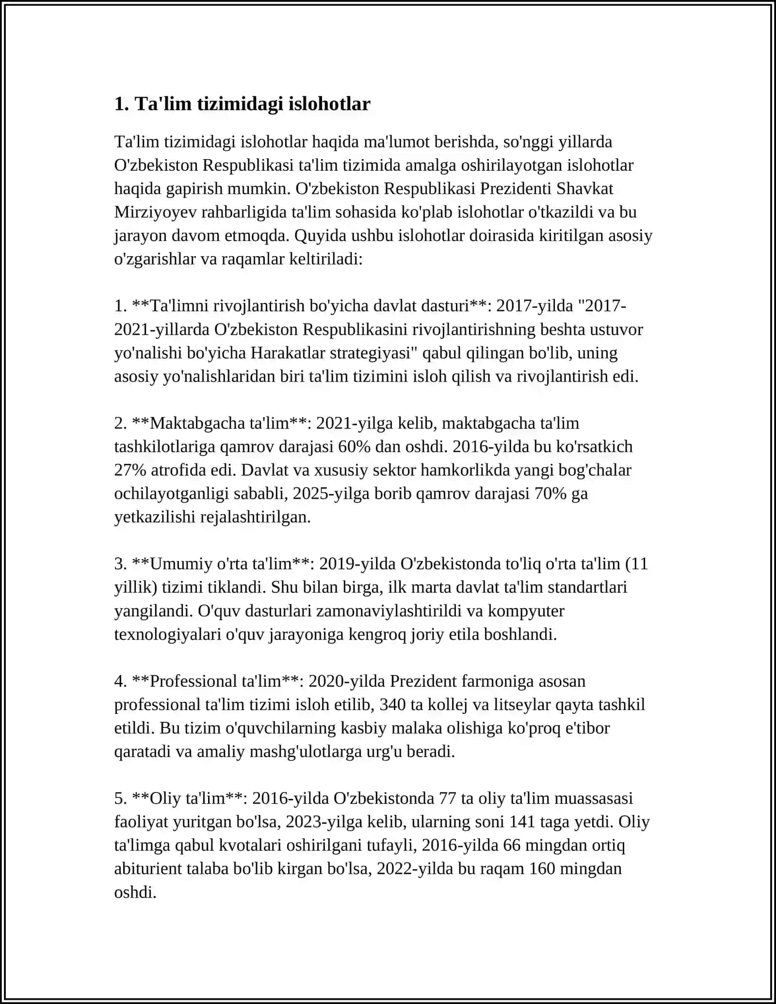 O'ZBEKISTONDA IJTIMOIY SOHADA AMALGA OSHIRILAYOTGAN O'ZGARISHLAR MAZMUN VA MOHIYAT 4