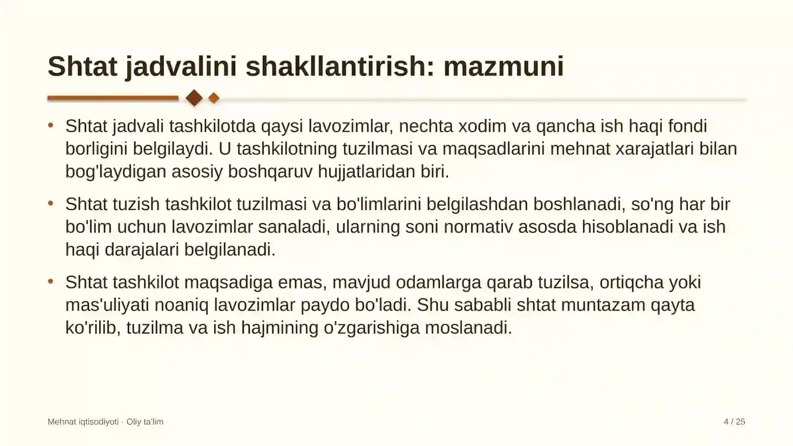 Elektr montaj ishlarida shtat jadvalini shakllantirish 4