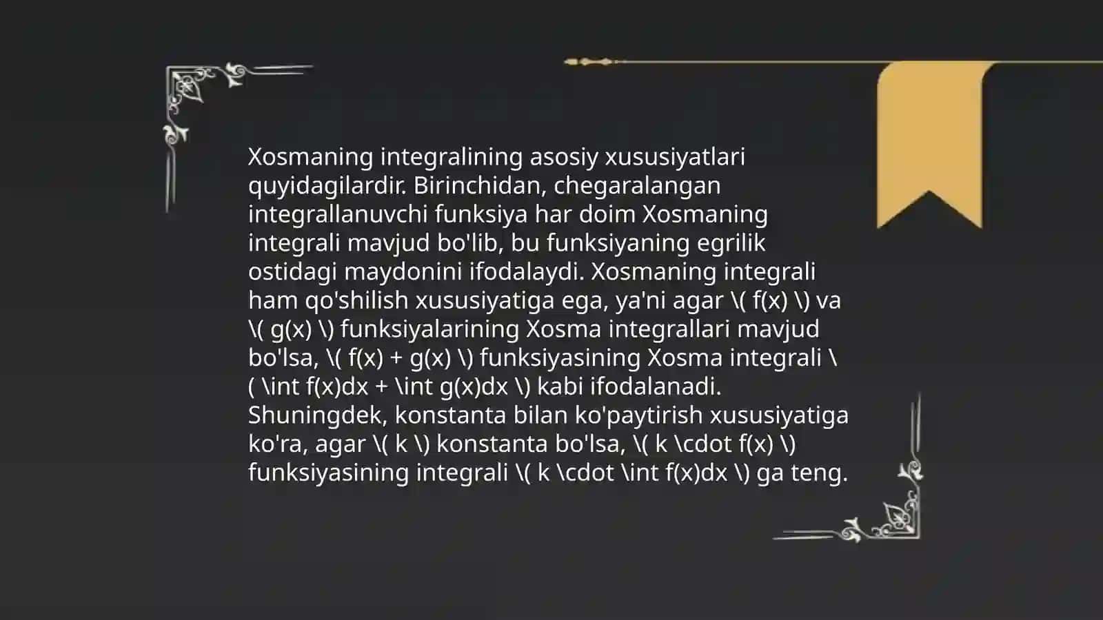 Chegaralanmagan funksiyaning xosmas integrali 4