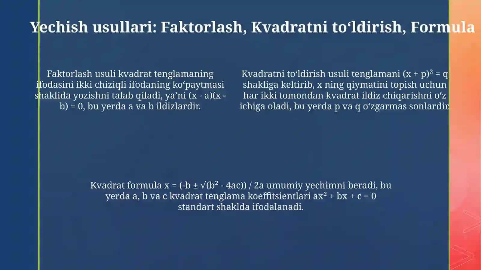 Kvadrat tenglamalar 4