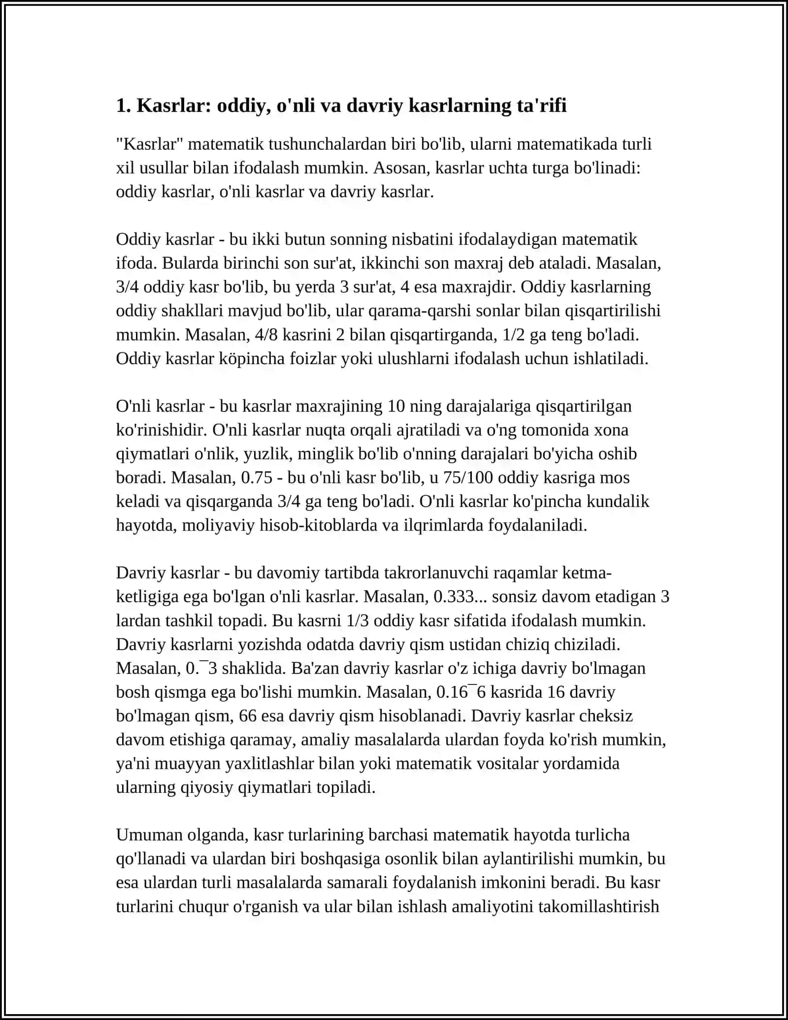 Kasrlar(oddiy, o'nli, davriy) 4