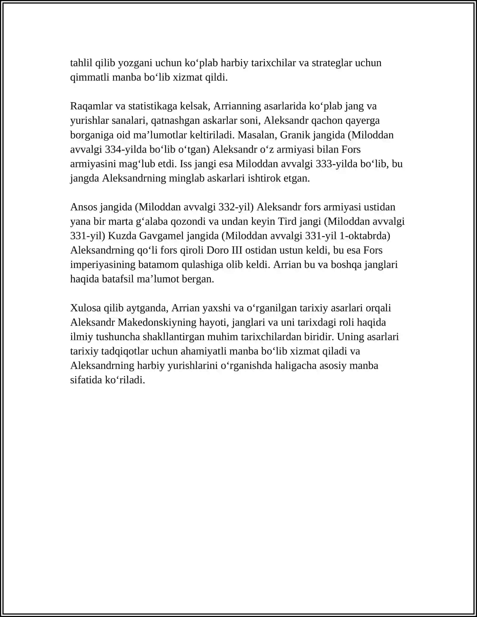 YOZMA MANBALAR. ARRIAN, KVINT KURSIY RUF HIKOYALARI 4