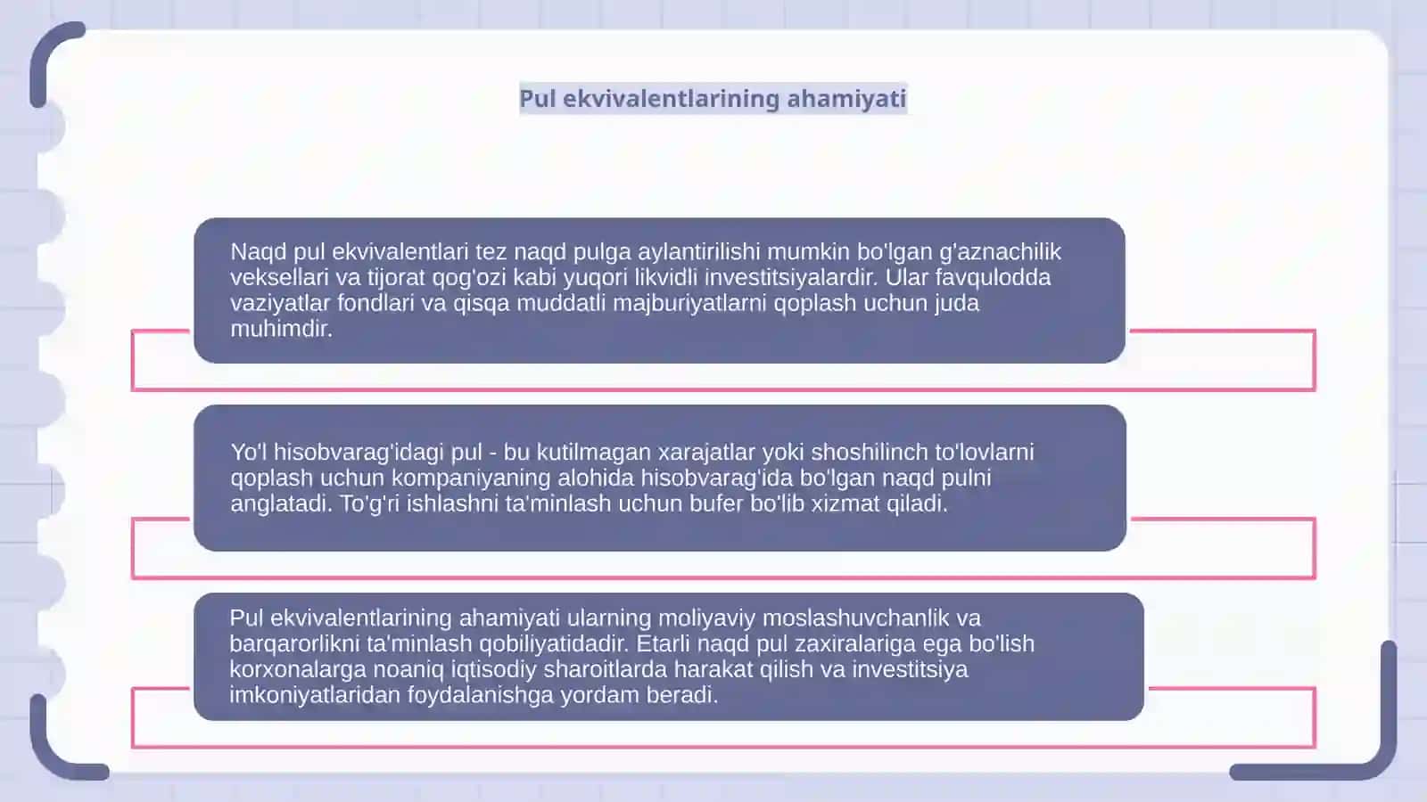 Pul ekvivalentlari, yo'ldagi pullar hisobi 4