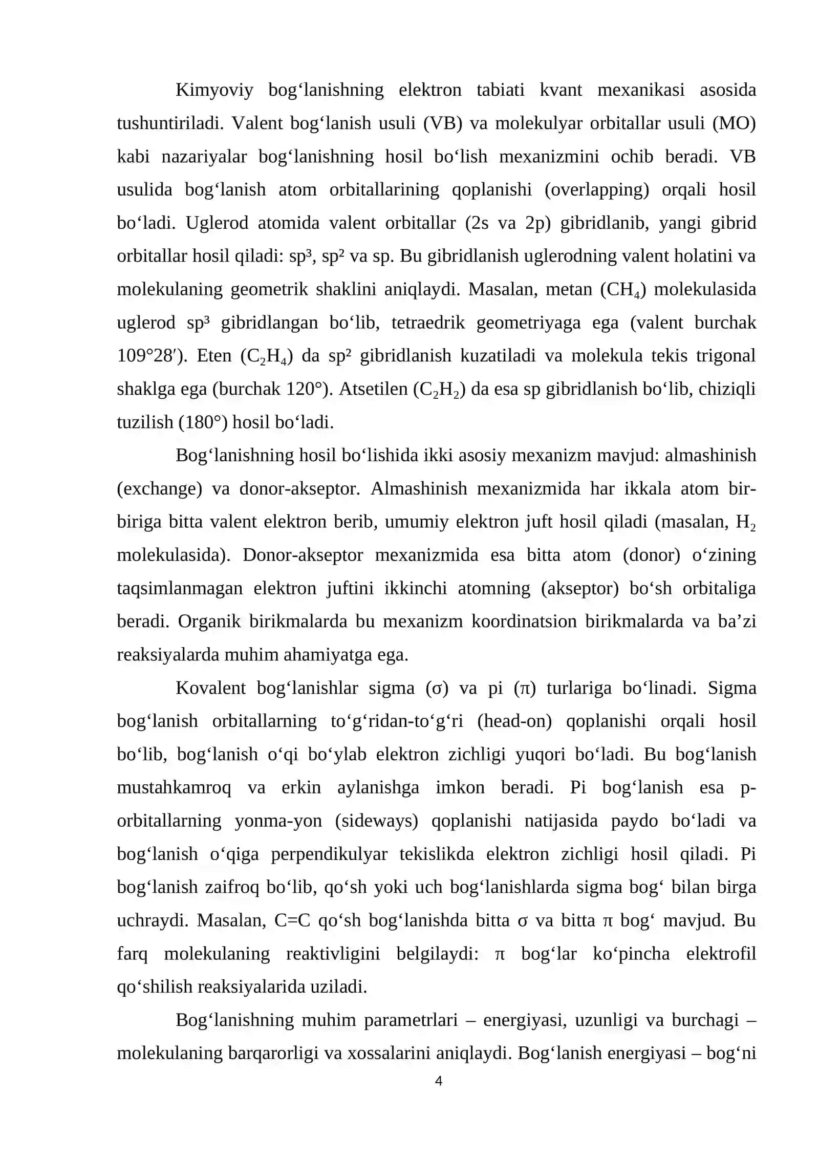 Organik birikmalarda kimyoviy bogʻlanish 4