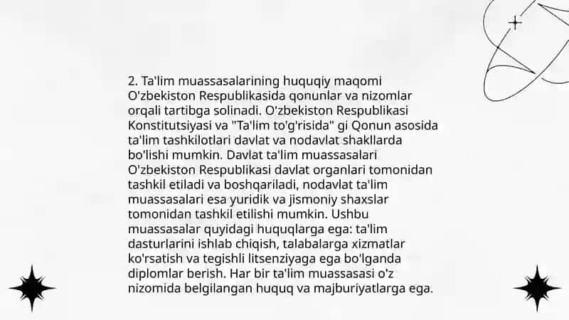 Ta’lim muassasasini boshqarishga doir huquqiy me’yoriy hujjatlar doirasida taqdimot tayyorlash 4