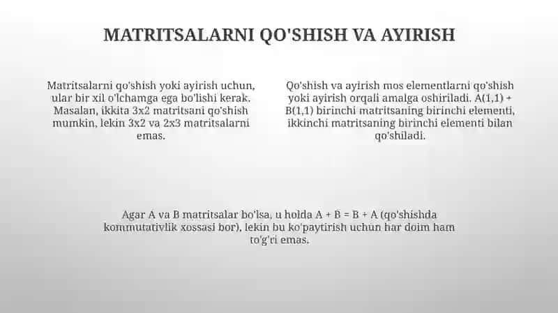 Matritsalar ustida amallar 4