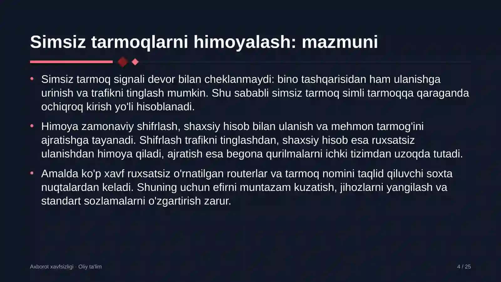 Axborot agentliklarida simsiz tarmoqlarni himoyalash 4