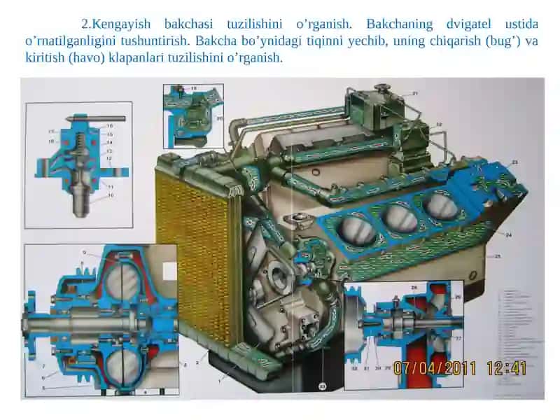 5-mavzu (5-tajriba ishi). Avtomobil dvigatelining sovutish tizimiga texnik xizmat ko'rsatish va ta'mirlash ishlari texnologiyasi 4