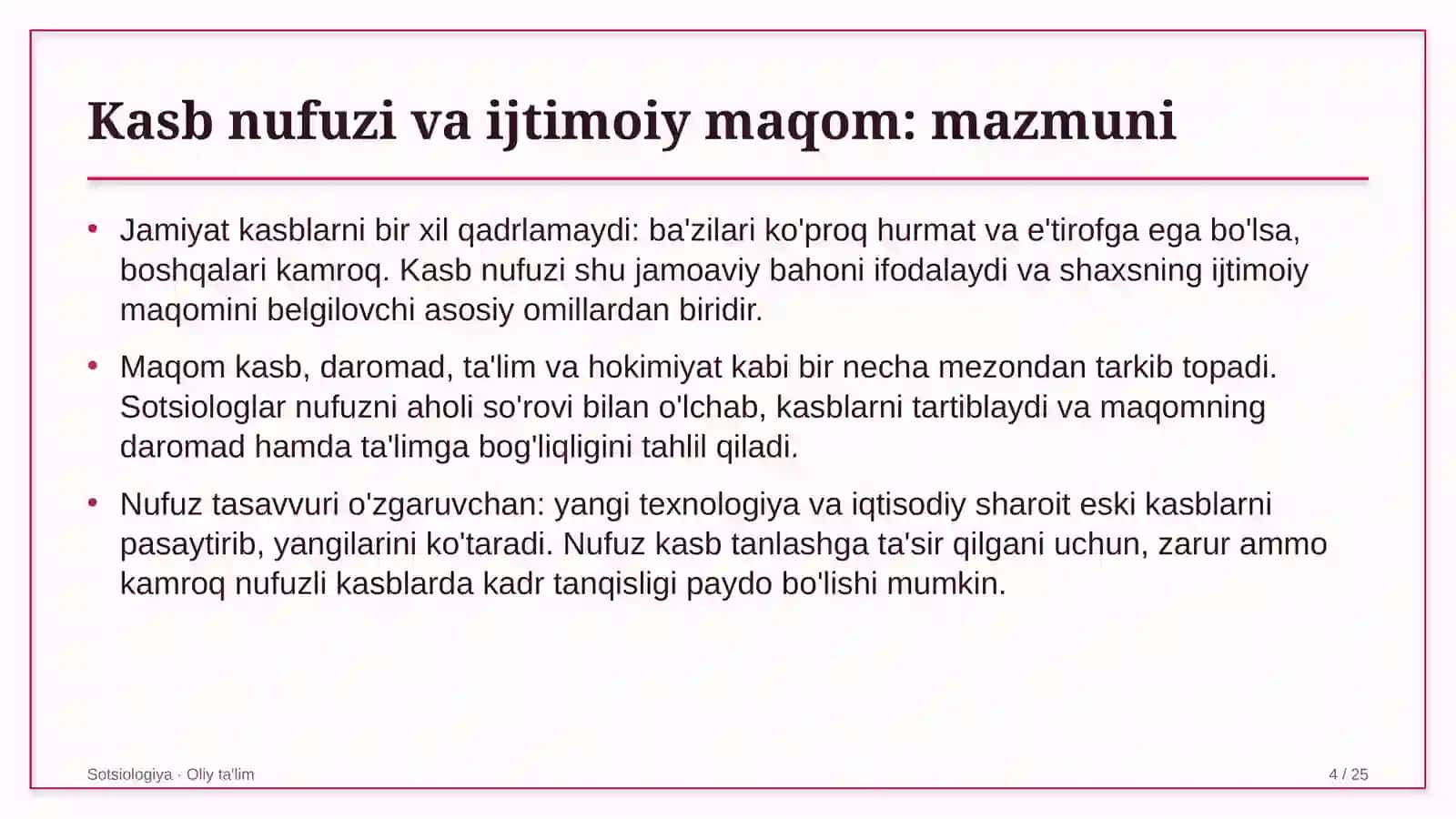 Buyurtmaxonalarda kasb nufuzi va ijtimoiy maqom 4