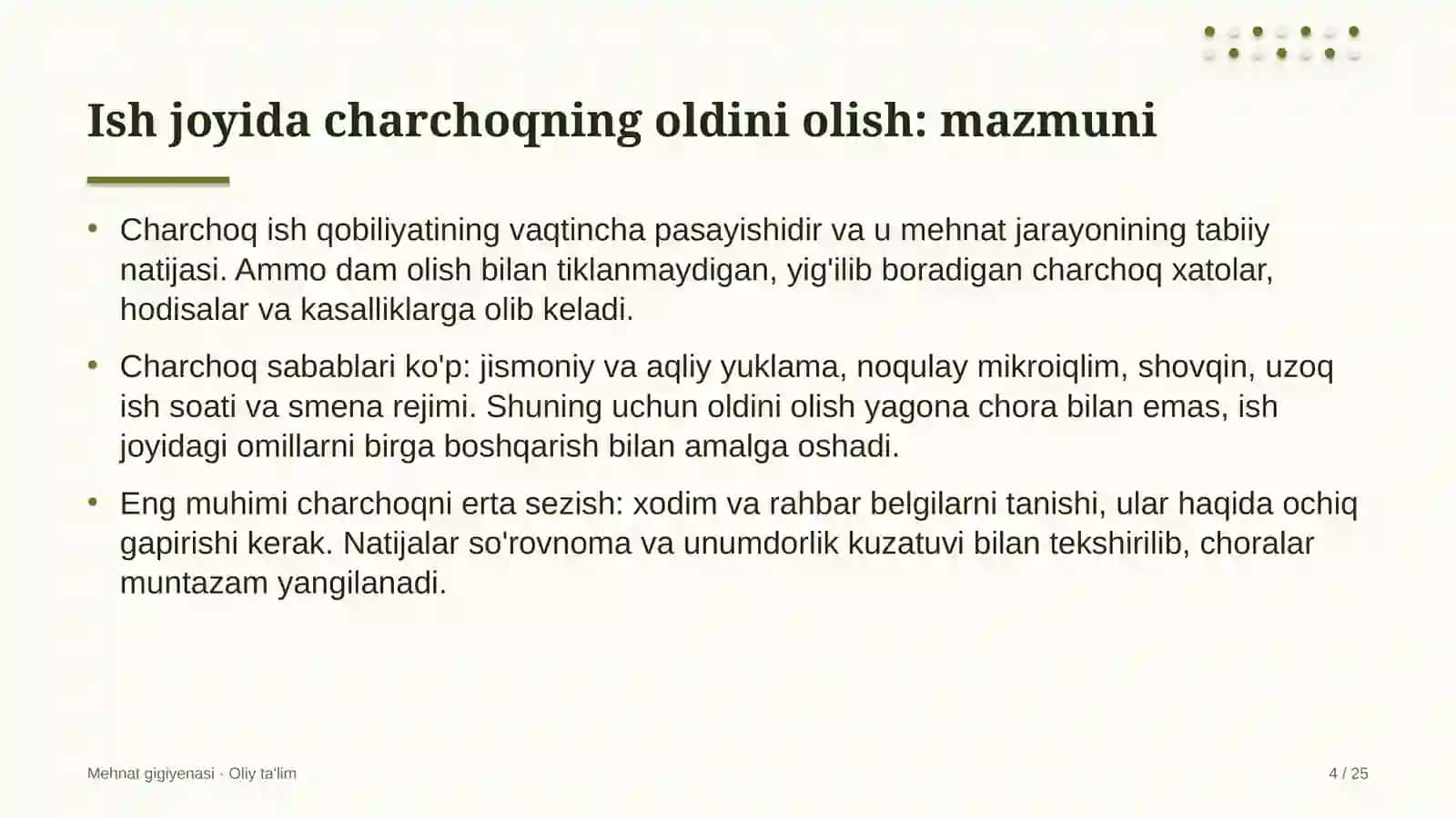 Filarmoniyalarda ish joyida charchoqning oldini olish 4