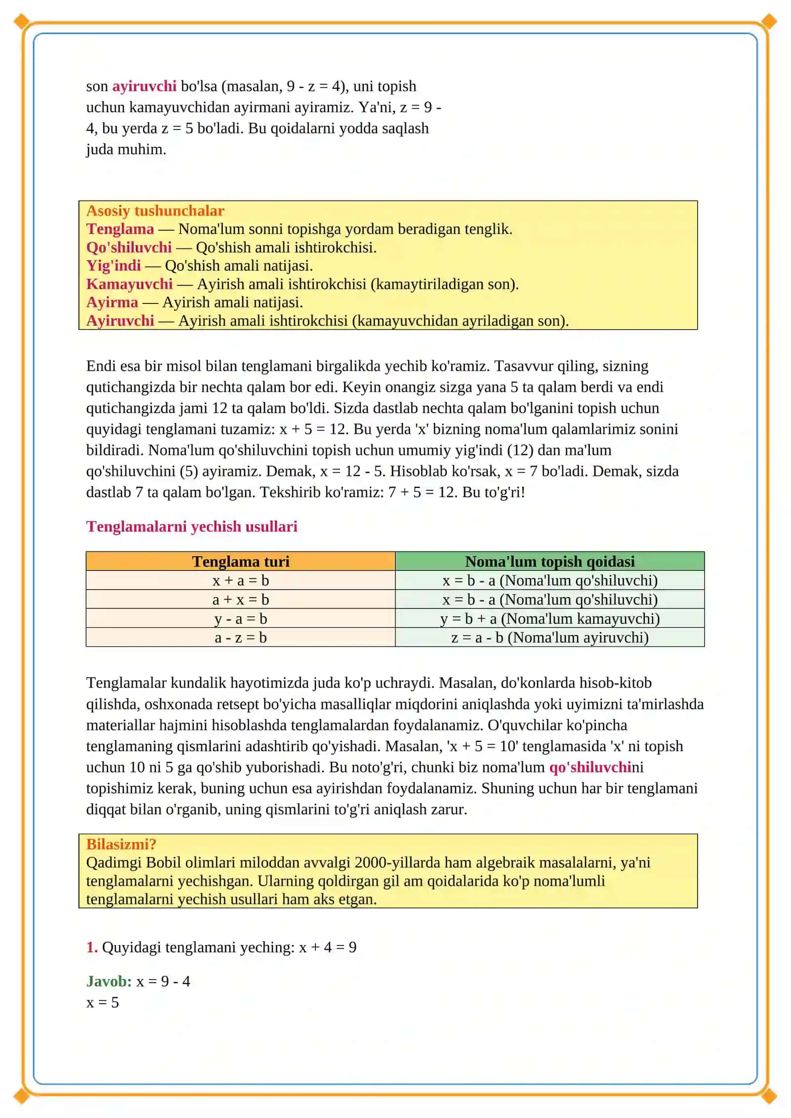 Lesson on Matematika Tenglamalar 4