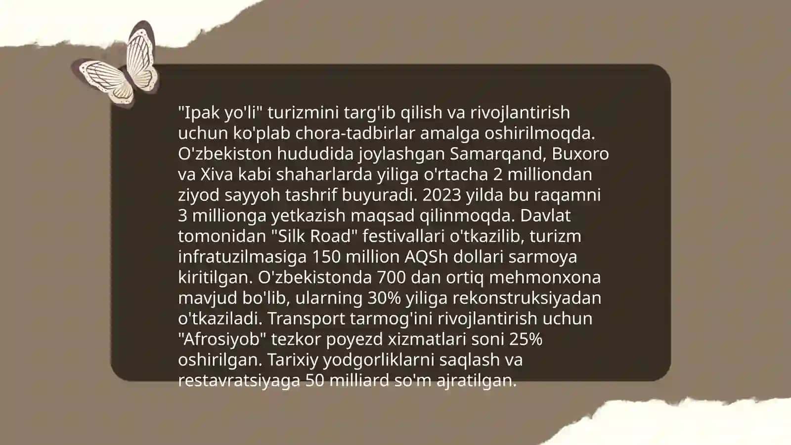 O'zbekistonning turizm sohasidagi istiqbollari 4