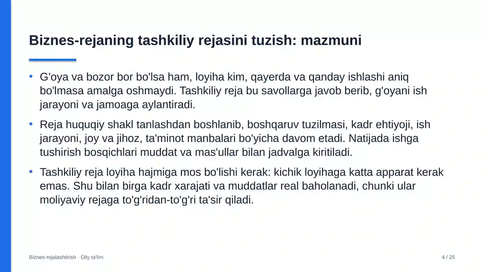 Kasb-hunar maktablarida biznes-rejaning tashkiliy rejasini tuzish 4