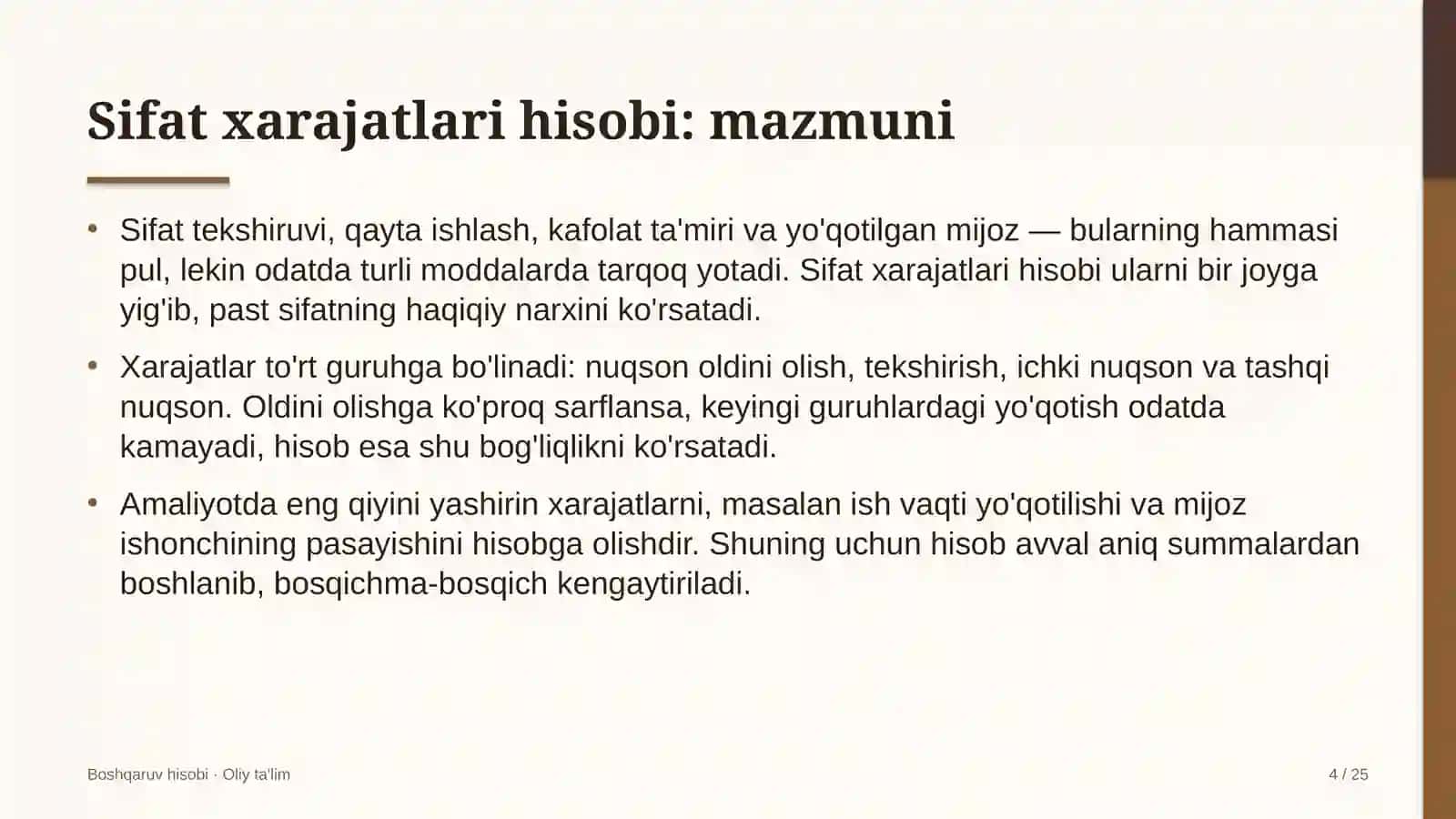 Bioenergetikada sifat xarajatlarini hisobga olish 4