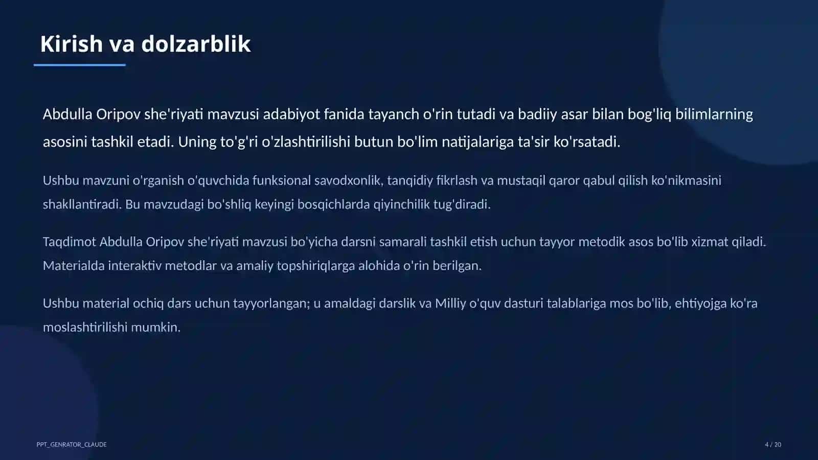 Abdulla Oripov she'riyati (9-sinf) 4