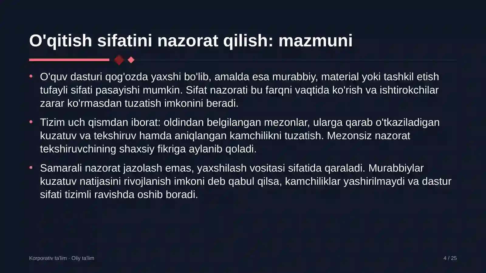 Dam olish maskanlarida o'qitish sifatini nazorat qilish 4
