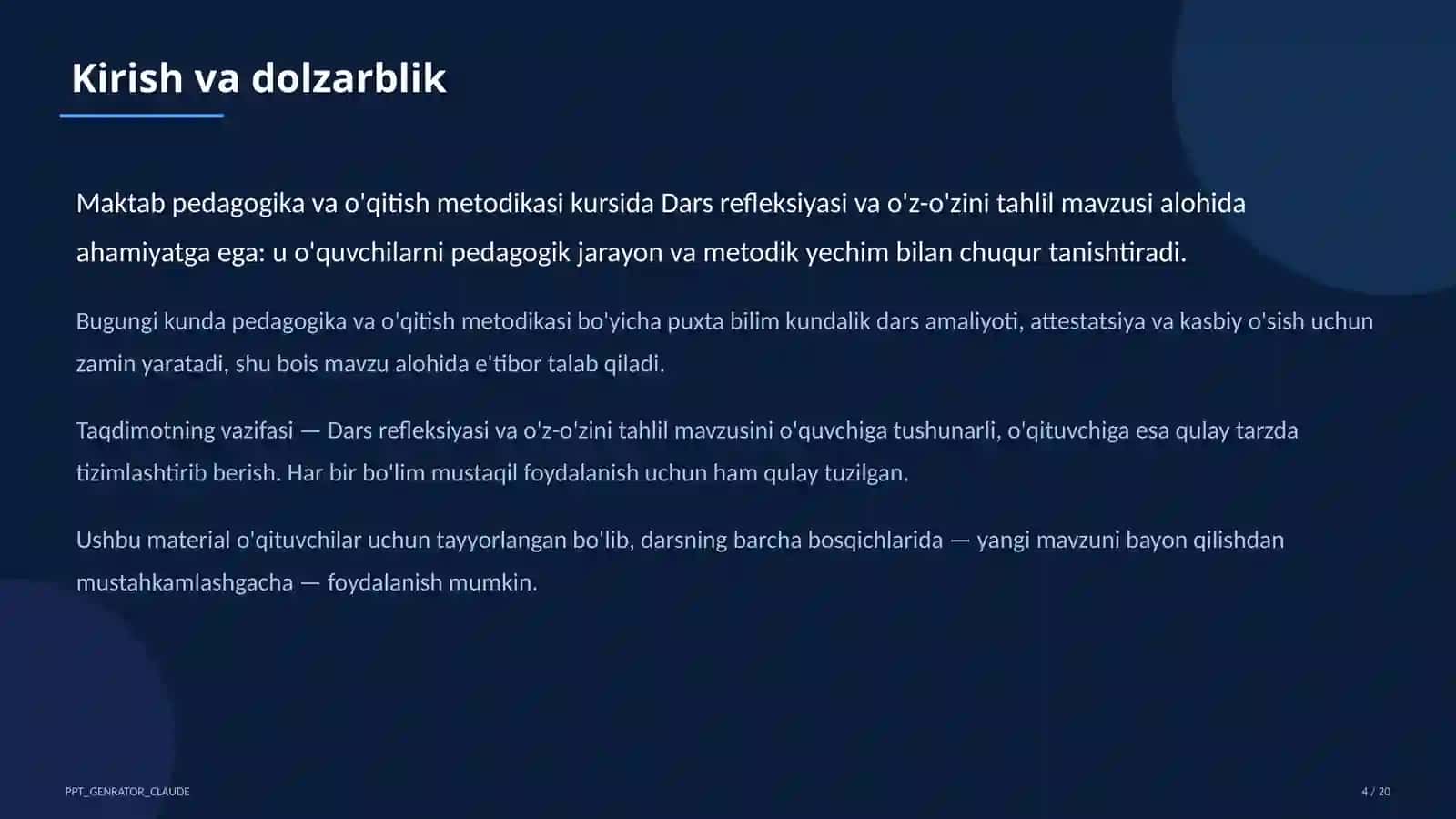 Dars refleksiyasi va o'z-o'zini tahlil 4