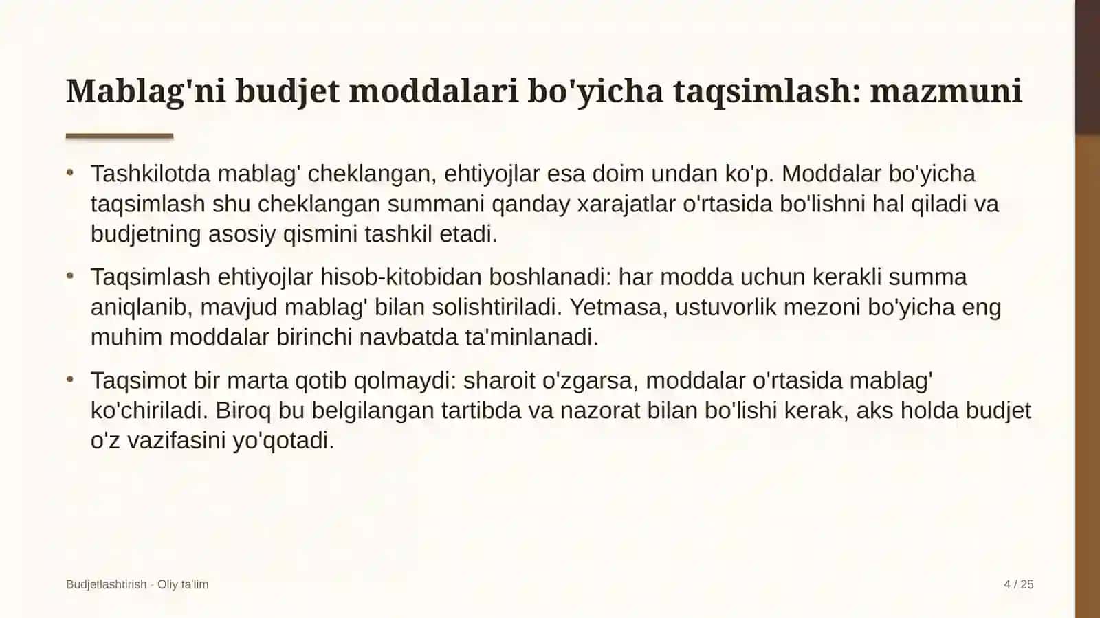 Prodyuserlik markazlarida mablag'larni budjet moddalari bo'yicha taqsimlash 4