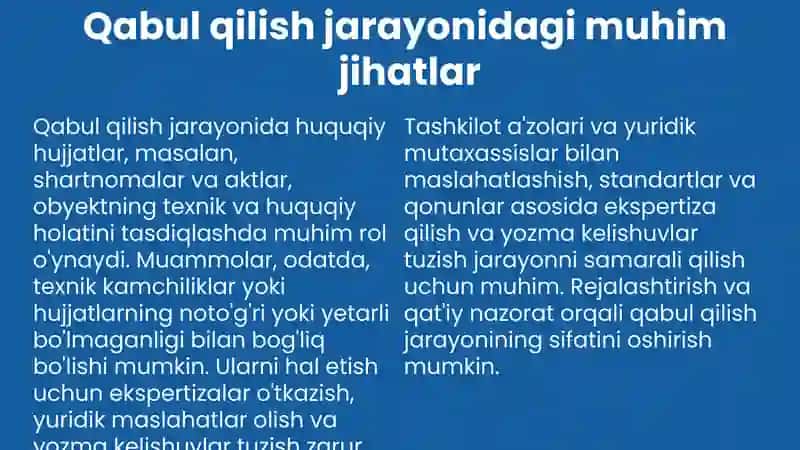 Qurilish tugallangan obyektlarni foydalanishga qabul qilish 4