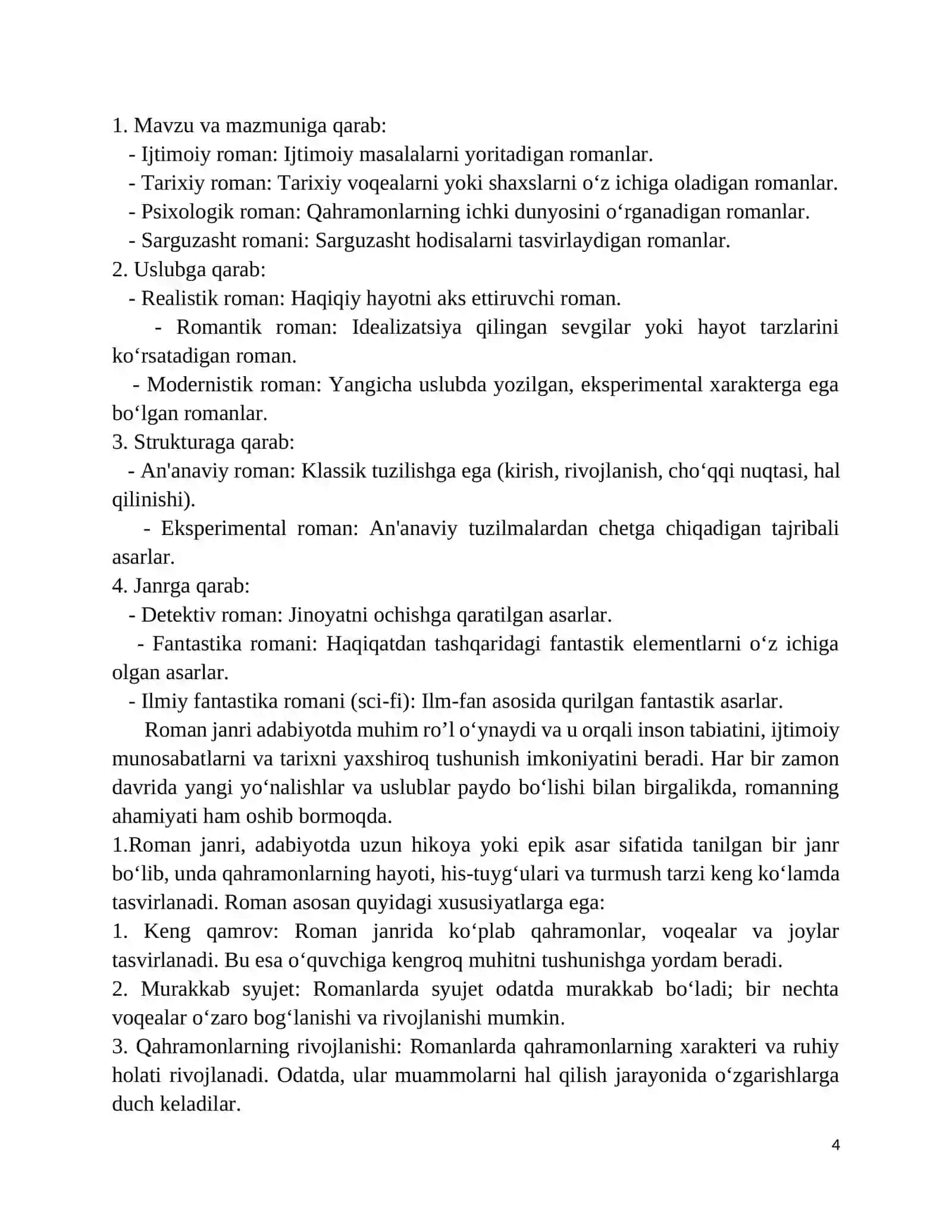 Roman janri va uning tasnifi 4