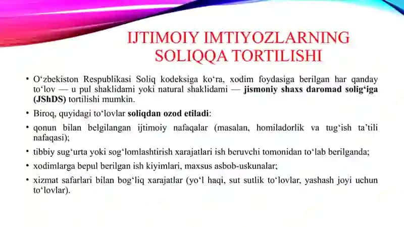 Xodimlarga ajratiladigan ijtimoiy imtiyozlar va ish bilan bog‘liq xarajatlarning soliqqa tortilishi 4
