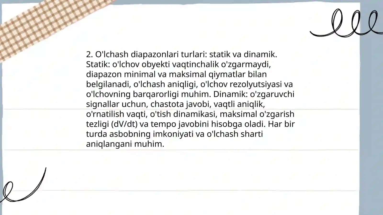 O'lchashlar diapazoni 4