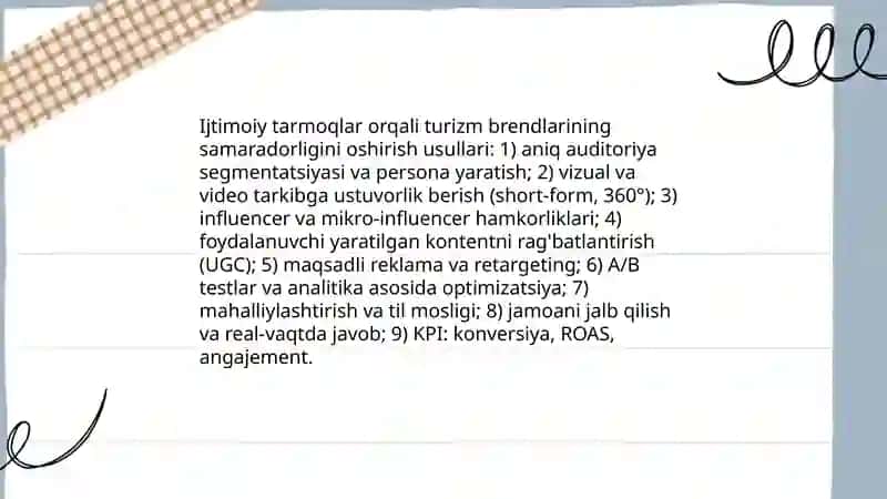 Turizmda innovatsion marketing strategiyalarini va ularning samaradorligi 4
