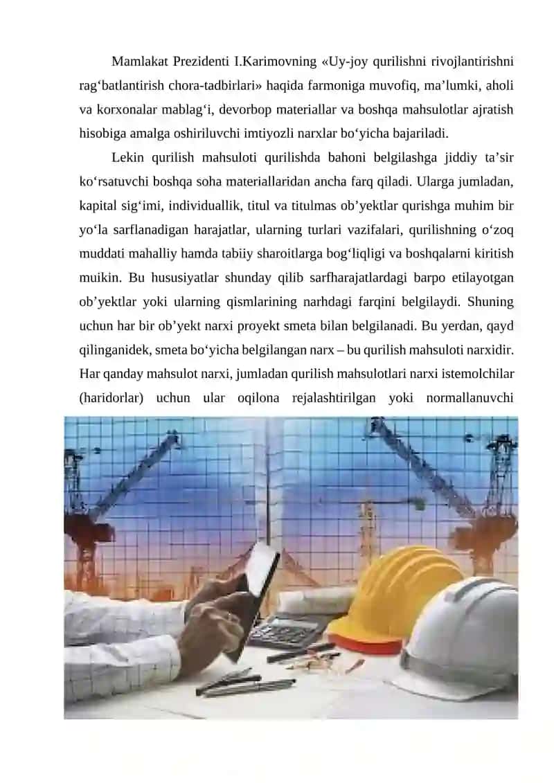 Qurilishning smeta bo’yicha qiymati(narxi)ni belgilashning tarkibi, tuzilishi va uslublari. 4