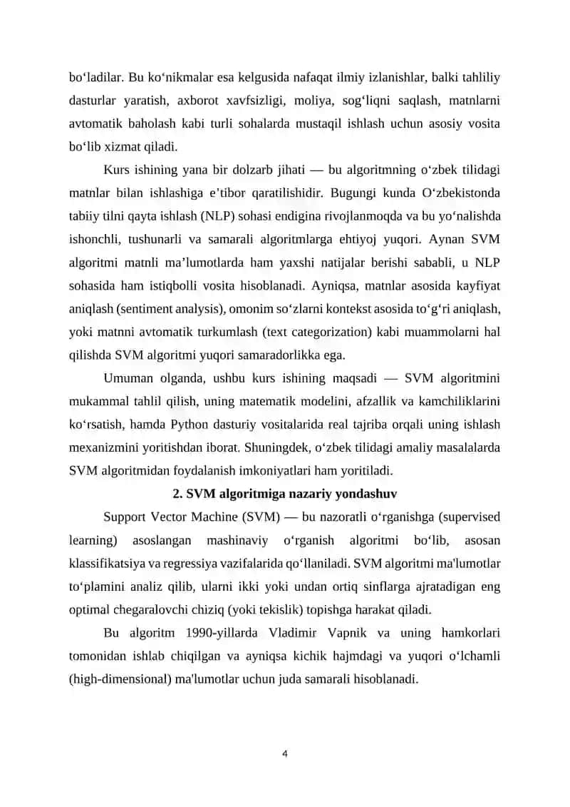 SUPPORT VECTOR MACHINES ALGORITMI ASOSIDA SENTIMENT TAHLILINI AMALGA OSHIRISH 4
