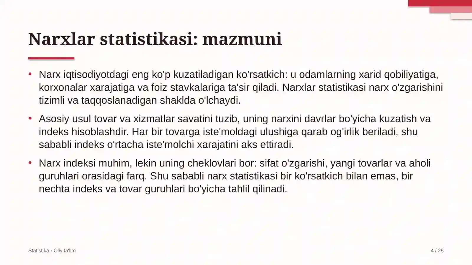 Elektr transportida narxlar statistikasi 4