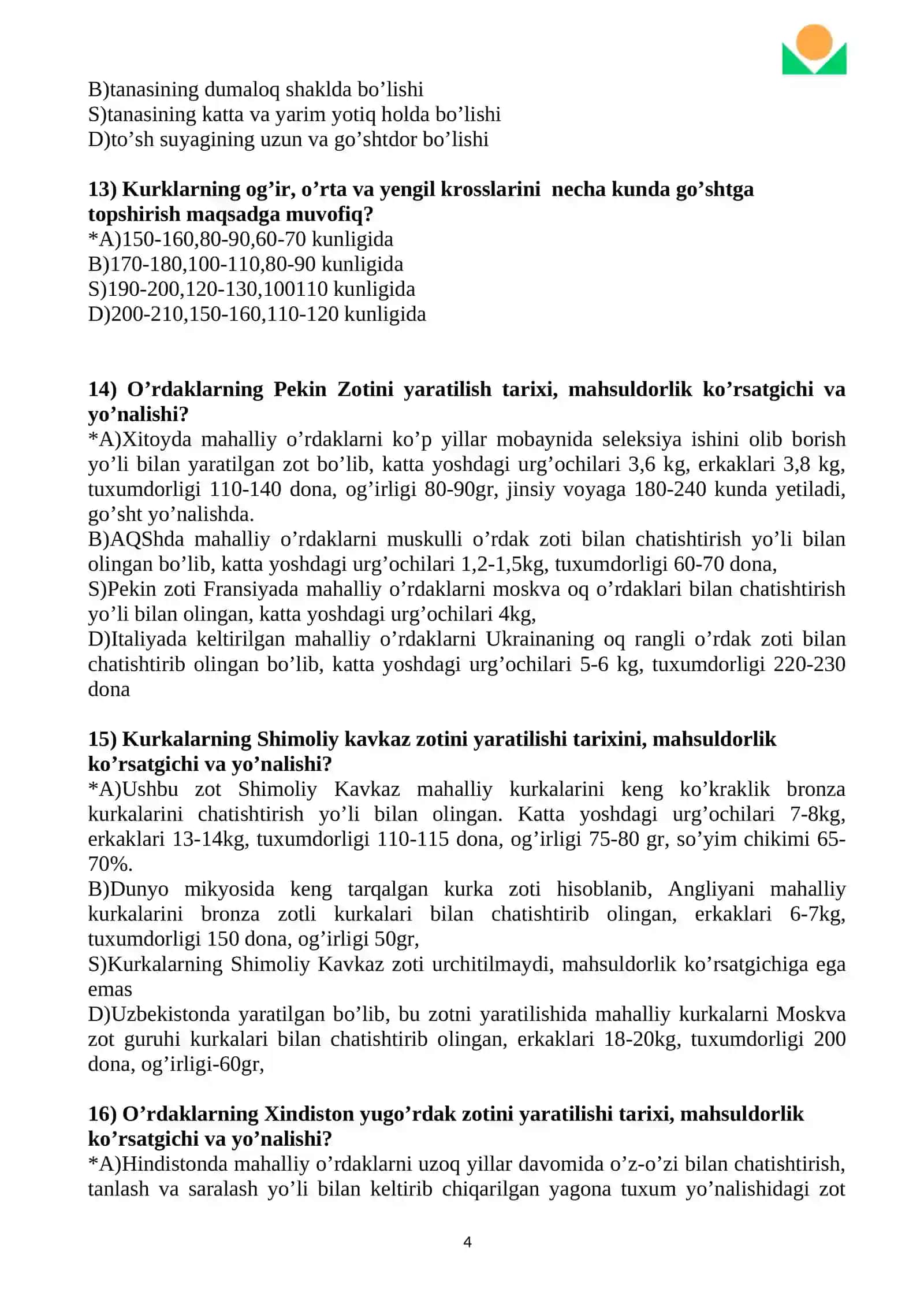 Parrandachilik test sinovlari 4