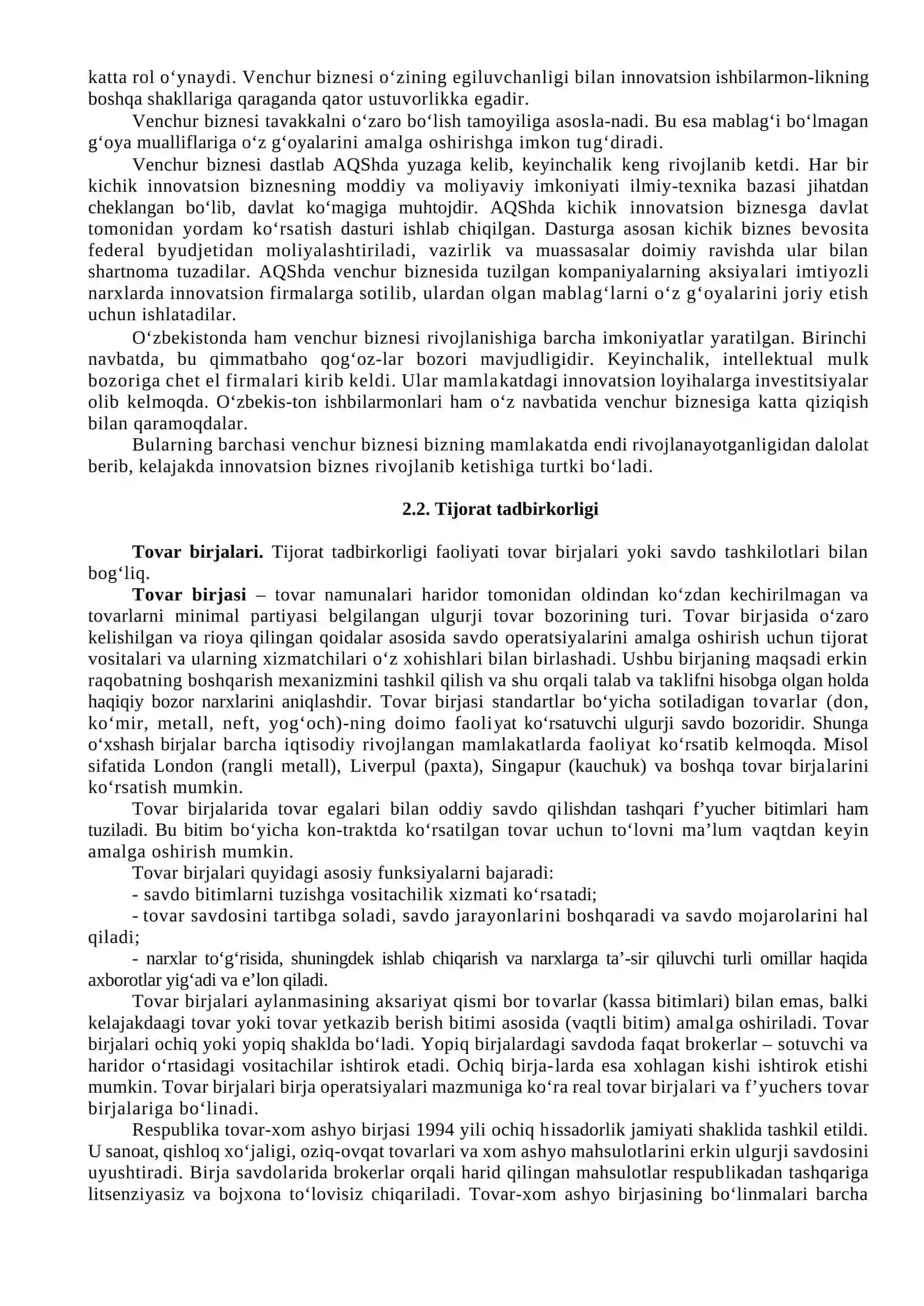 Tadbirkorlik faoliyatining turlari va shakllari 4